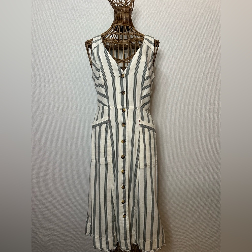 Maeve Anthropologie Nantes Textured Striped Button-Front Shirt Dress size 4